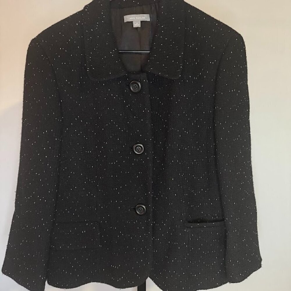 Ann Taylor Black Tweed Wool Blend Blazer